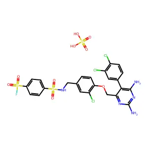 4-[[3-chloro-4-[[2,6-diamino-5-(3,4-dichlorophenyl)pyrimidin-4-yl]methoxy]phenyl]methylsulfamoyl]benzenesulfonyl fluoride; sulfuric acid structure