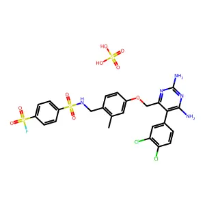 4-[[4-[[2,6-diamino-5-(3,4-dichlorophenyl)pyrimidin-4-yl]methoxy]-2-methylphenyl]methylsulfamoyl]benzenesulfonyl fluoride; sulfuric acid structure