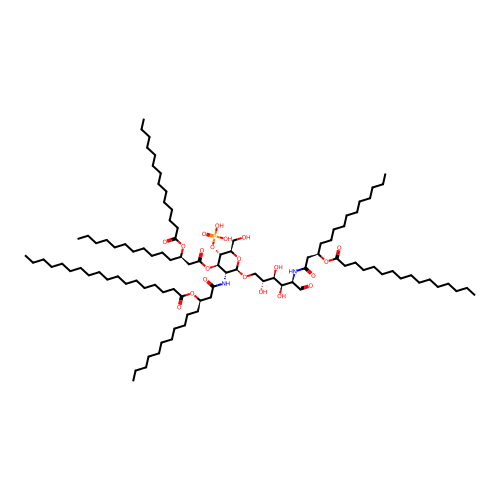 (R)-1-(((2R,3R,4R,5S,6R)-6-(Hydroxymethyl)-5-(phosphonooxy)-4-(((R)-3-(tetradecanoyloxy)tetradecanoyl)oxy)-2-(((2R,3S,4R,5R)-2,3,4-trihydroxy-6-oxo-5-((R)-3-(palmitoyloxy)tetradecanamido)hexyl)oxy)tetrahydro-2H-pyran-3-yl)amino)-1-oxotetradecan-3-yl stear structure
