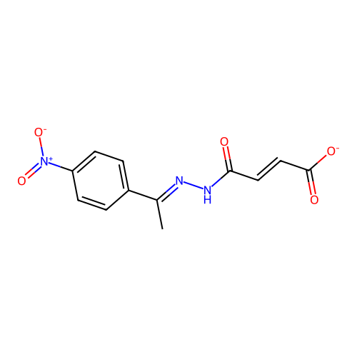 (E)-4-[2-[1-(4-nitrophenyl)ethylidene]hydrazinyl]-4-oxobut-2-enoate structure