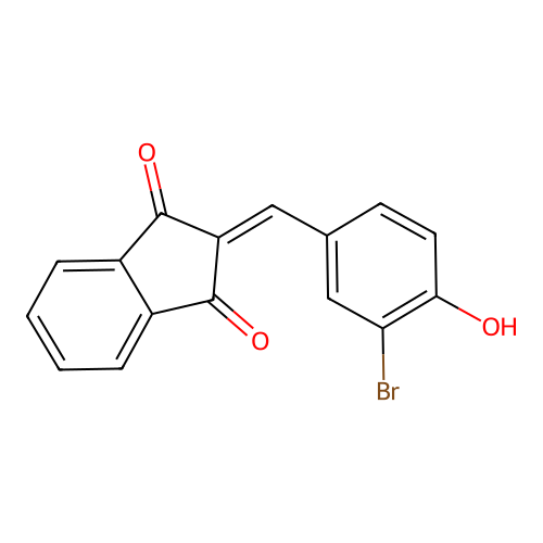 2-(3-bromo-4-hydroxybenzylidene)-1H-indene-1,3(2H)-dione structure