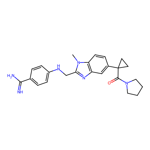 Benzenecarboximidamide, 4-(((1-methyl-5-(1-(1-pyrrolidinylcarbonyl)cyclopropyl)-1H-benzimidazol-2-yl)methyl)amino)- structure