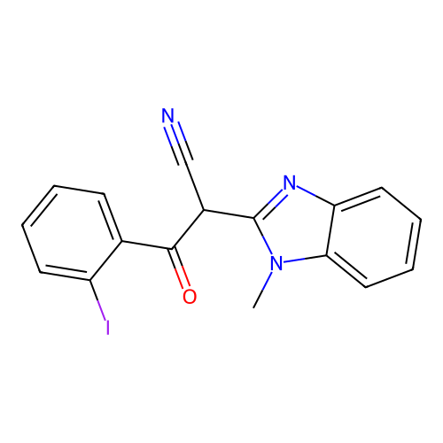 3-(2-iodophenyl)-2-(1-methyl-1H-benzimidazol-2-yl)-3-oxopropanenitrile structure