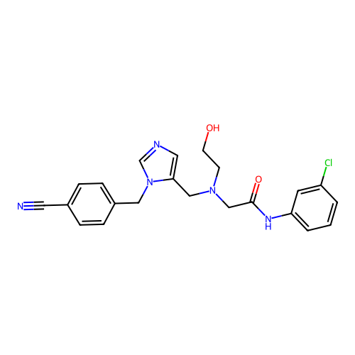 N-(3-Chlorophenyl)-2-(((1-(4-cyanobenzyl)-1H-imidazol-5-yl)methyl)(2-hydroxyethyl)amino)acetamide structure