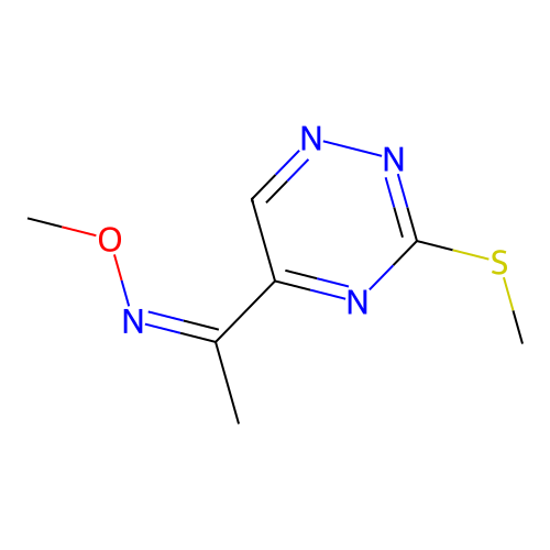 1-[3-(methylsulfanyl)-1,2,4-triazin-5-yl]ethanone O-methyloxime structure