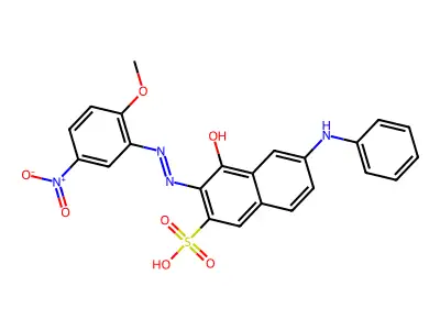 6-anilino-3-[(2-methoxy-5-nitro-phenyl)hydrazinylidene]-4-oxo-naphthalene-2-sulfonic Acid structure