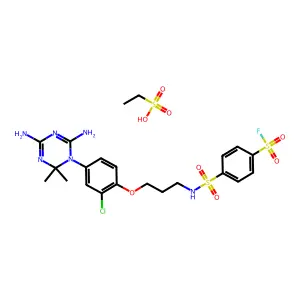 ethanesulfonic acid- 4-({3-[2-chloro-4-(4,6-diamino-2,2-dimethyl-1,3,5-triazin-1(2h)-yl)phenoxy]propyl}sulfamoyl)benzenesulfonyl fluoride(1:1) structure