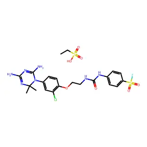 ethanesulfonic acid- 4-[({2-[2-chloro-4-(4,6-diamino-2,2-dimethyl-1,3,5-triazin-1(2h)-yl)phenoxy]ethyl}carbamoyl)amino]benzenesulfonyl fluoride(1:1) structure