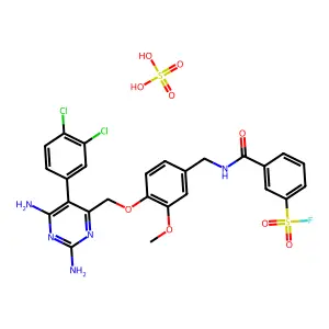 3-[[4-[[2,6-diamino-5-(3,4-dichlorophenyl)pyrimidin-4-yl]methoxy]-3-methoxyphenyl]methylcarbamoyl]benzenesulfonyl fluoride; sulfuric acid structure