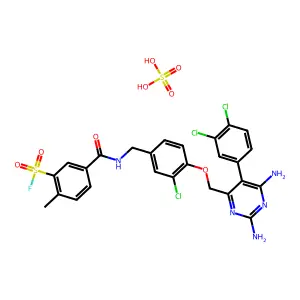 5-[[3-chloro-4-[[2,6-diamino-5-(3,4-dichlorophenyl)pyrimidin-4-yl]methoxy]phenyl]methylcarbamoyl]-2-methylbenzenesulfonyl fluoride; sulfuric acid structure