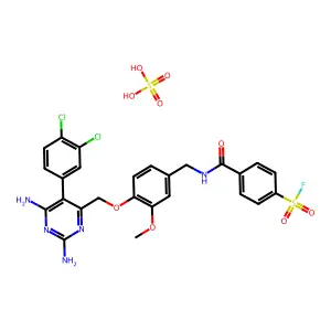 4-[[4-[[2,6-diamino-5-(3,4-dichlorophenyl)pyrimidin-4-yl]methoxy]-3-methoxyphenyl]methylcarbamoyl]benzenesulfonyl fluoride; sulfuric acid structure