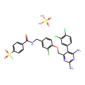 4-[[3-chloro-4-[[2,6-diamino-5-(3,4-dichlorophenyl)pyrimidin-4-yl]methoxy]phenyl]methylcarbamoyl]benzenesulfonyl fluoride; sulfuric acid structure