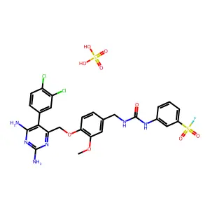 3-[[4-[[2,6-diamino-5-(3,4-dichlorophenyl)pyrimidin-4-yl]methoxy]-3-methoxyphenyl]methylcarbamoylamino]benzenesulfonyl fluoride; sulfuric acid structure