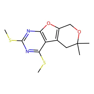 6,6-dimethyl-2,4-bis(methylsulfanyl)-5,8-dihydropyrano[2,3]furo[2,4-b]pyrimidine structure
