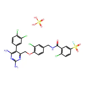 4-chloro-3-[[3-chloro-4-[[2,6-diamino-5-(3,4-dichlorophenyl)pyrimidin-4-yl]methoxy]phenyl]methylcarbamoyl]benzenesulfonyl fluoride; sulfuric acid structure