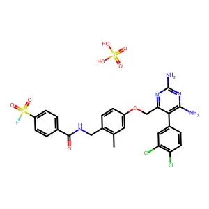 4-[[4-[[2,6-diamino-5-(3,4-dichlorophenyl)pyrimidin-4-yl]methoxy]-2-methylphenyl]methylcarbamoyl]benzenesulfonyl fluoride; sulfuric acid structure