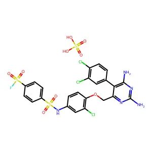 4-[[3-chloro-4-[[2,6-diamino-5-(3,4-dichlorophenyl)pyrimidin-4-yl]methoxy]phenyl]sulfamoyl]benzenesulfonyl fluoride; sulfuric acid structure