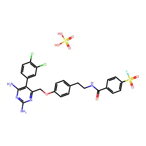 4-[2-[4-[[2,6-diamino-5-(3,4-dichlorophenyl)pyrimidin-4-yl]methoxy]phenyl]ethylcarbamoyl]benzenesulfonyl fluoride; sulfuric acid structure