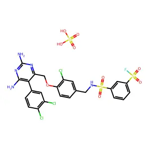 3-[[3-chloro-4-[[2,6-diamino-5-(3,4-dichlorophenyl)pyrimidin-4-yl]methoxy]phenyl]methylsulfamoyl]benzenesulfonyl fluoride; sulfuric acid structure
