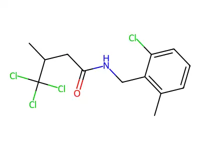 4,4,4-trichloro-N-[(2-chloro-6-methylphenyl)methyl]-3-methylbutanamide structure