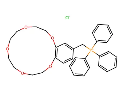 (2,3,5,6,8,9,11,12-octahydro-1,4,7,10,13-benzopentaoxacyclopentadecin-15-ylmethyl)(triphenyl)phosphonium chloride structure
