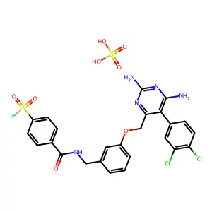 4-[[3-[[2,6-diamino-5-(3,4-dichlorophenyl)pyrimidin-4-yl]methoxy]phenyl]methylcarbamoyl]benzenesulfonyl fluoride structure