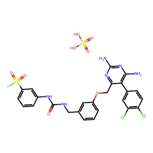 3-[[3-[[2,6-diamino-5-(3,4-dichlorophenyl)pyrimidin-4-yl]methoxy]phenyl]methylcarbamoylamino]benzenesulfonyl fluoride; sulfuric acid structure