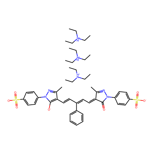 4-[3-methyl-4-[(1E,3Z,5E)-5-[3-methyl-5-oxo-1-(4-sulfonatophenyl)pyrazol-4-ylidene]-3-phenylpenta-1,3-dienyl]-5-oxidopyrazol-1-yl]benzenesulfonate; triethylazanium structure