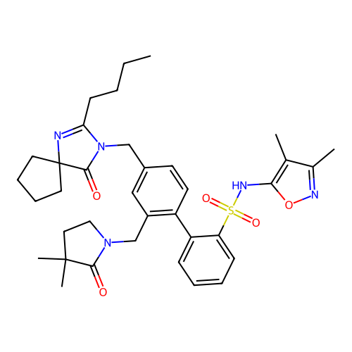 (1,1'-Biphenyl)-2-sulfonamide, 4'-((2-butyl-4-oxo-1,3-diazaspiro(4.4)non-1-en-3-yl)methyl)-N-(3,4-dimethyl-5-isoxazolyl)-2'-((3,3-dimethyl-2-oxo-1-pyrrolidinyl)methyl)- structure