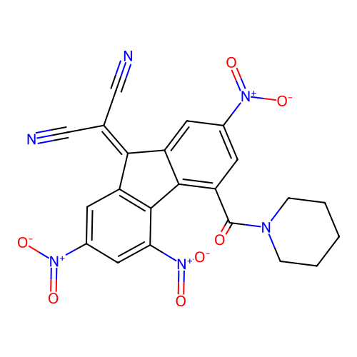 2-[2,4,7-Trinitro-5-(piperidine-1-carbonyl)fluoren-9-ylidene]propanedinitrile structure