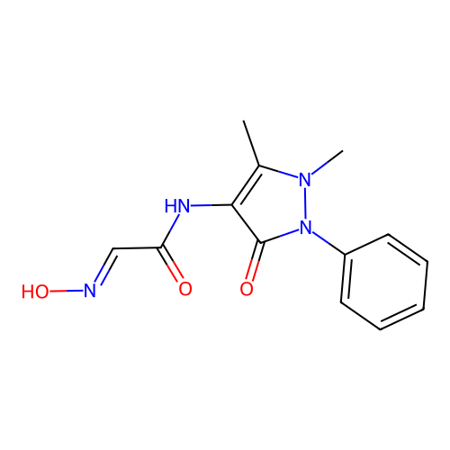 N-(1,5-dimethyl-3-oxo-2-phenyl-2,3-dihydro-1H-pyrazol-4-yl)-2-(N-hydroxyimino)acetamide structure