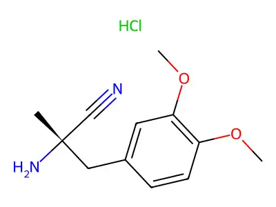 2-Amino-3-(3,4-dimethoxyphenyl)-2-methylpropanenitrile hydrochloride structure