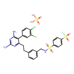 4-[[3-[2-[2,6-diamino-5-(3,4-dichlorophenyl)pyrimidin-4-yl]ethyl]phenyl]methylsulfamoyl]benzenesulfonyl fluoride; sulfuric acid structure