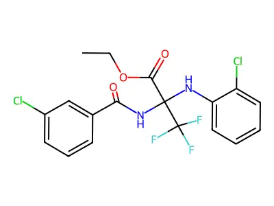 Ethyl 2-(2-chloroanilino)-2-[(3-chlorobenzoyl)amino]-3,3,3-trifluoropropanoate structure