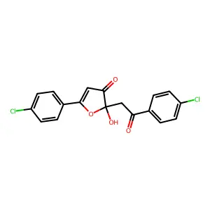 (2R)-5-(4-chlorophenyl)-2-[2-(4-chlorophenyl)-2-oxoethyl]-2-hydroxyfuran-3-one structure