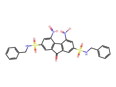 N~2~,N~7~-dibenzyl-4,5-bisnitro-9-oxo-9H-fluorene-2,7-disulfonamide structure