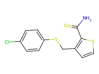 3-{[(4-Chlorophenyl)thio]methyl}thiophene-2-carbothioamide structure