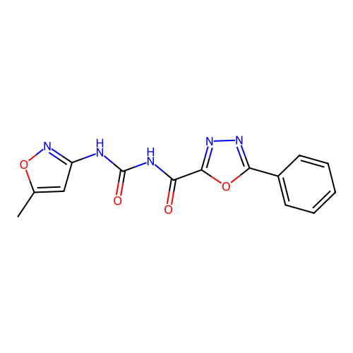 N-[(5-methyl-1,2-oxazol-3-yl)carbamoyl]-5-phenyl-1,3,4-oxadiazole-2-carboxamide structure