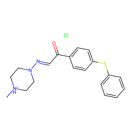 Acetophenone, 2-((4-methyl-1-piperazinyl)imino)-4'-phenylthio-, hydrochloride structure