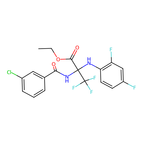 Ethyl 2-(3-chlorobenzamido)-2-(2,4-difluoroanilino)-3,3,3-trifluoropropionate structure