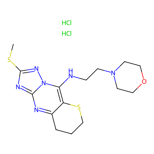 7H-Thiopyrano(3,2-d)(1,2,4)triazolo(1,5-a)pyrimidin-5-amine, 8,9-dihydro-2-(methylthio)-N-(2-(4-morpholinyl)ethyl)-, dihydrochloride structure