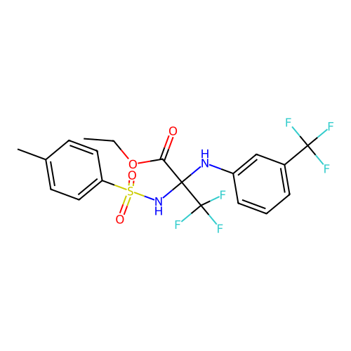 ethyl 3,3,3-trifluoro-2-(4-methylphenylsulfonamido)-2-((3-(trifluoromethyl)phenyl)amino)propanoate structure