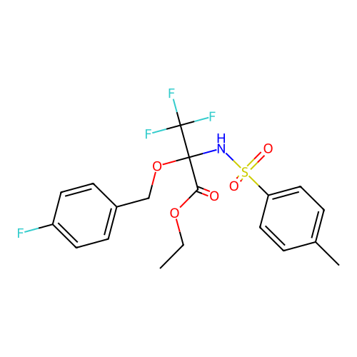 (R)-ethyl 3,3,3-trifluoro-2-((4-fluorobenzyl)oxy)-2-(4-methylphenylsulfonamido)propanoate structure