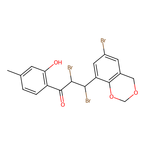 2,3-dibromo-3-(6-bromo-4H-1,3-benzodioxin-8-yl)-1-(2-hydroxy-4-methylphenyl)propan-1-one structure