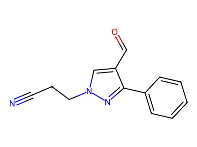 3-(4-formyl-3-phenyl-1H-pyrazol-1-yl)propanenitrile structure