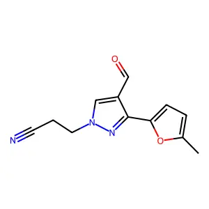 3-[4-Formyl-3-(5-methylfuran-2-yl)pyrazol-1-yl]propanenitrile structure