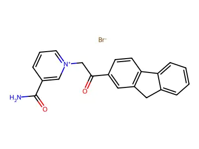 3-carbamoyl-1-[2-(9H-fluoren-2-yl)-2-oxoethyl]pyridin-1-ium bromide structure