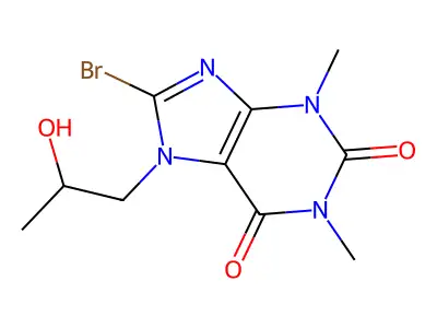 8-bromo-7-(2-hydroxypropyl)-1,3-dimethyl-2,3,6,7-tetrahydro-1H-purine-2,6-dione structure