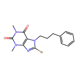 8-bromo-1,3-dimethyl-7-(3-phenylpropyl)-2,3,6,7-tetrahydro-1H-purine-2,6-dione structure