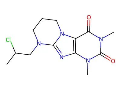 9-(2-chloropropyl)-1,3-dimethyl-7,8-dihydro-6H-purino[7,8-a]pyrimidine-2,4-dione structure